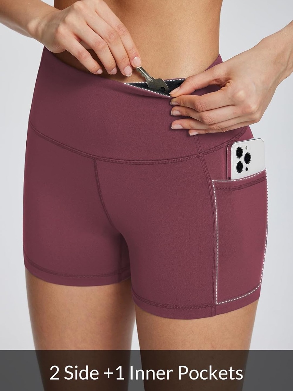 baleaf 3” wine red Women's High Waist Biker Shorts with 3 Pockets
